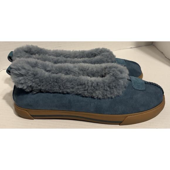 UGG Rylan Blue Suede Shearling Style Slippers Women Size 8 Sheepskin Lined - Picture 4 of 8